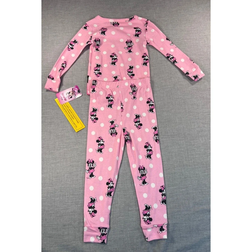 Disney Minnie Mouse Pink Polka Dot 2 Piece Cotton Pajama Set Toddler 4T NEW